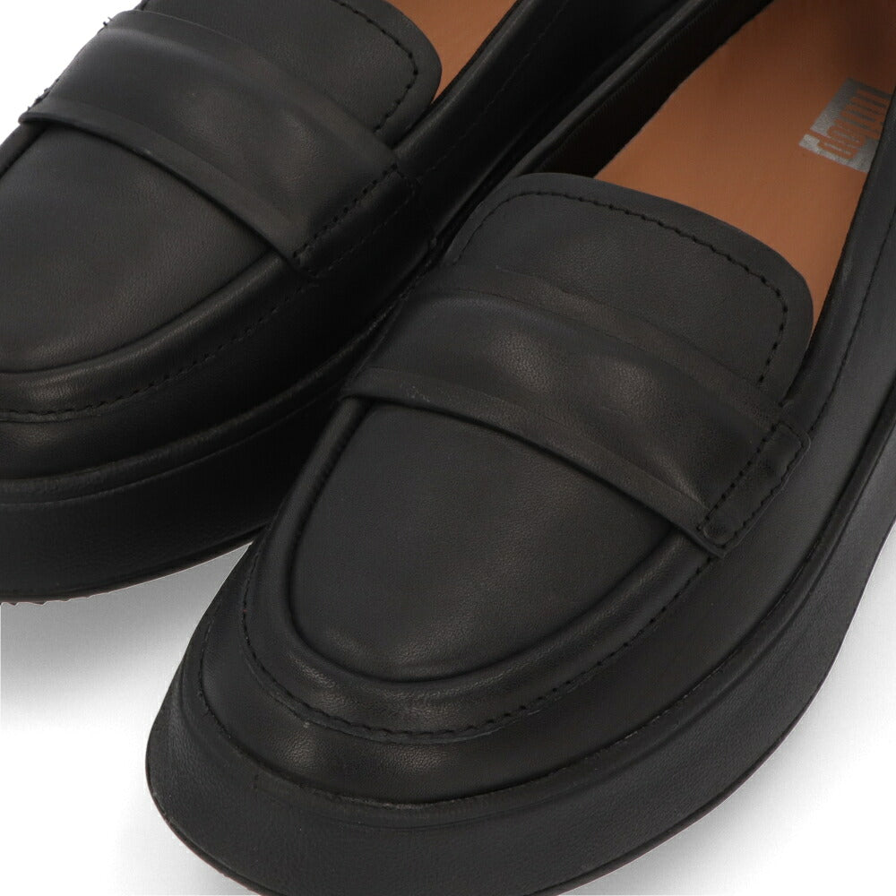 FITFLOP フィットフロップ レディース シューズ レザーシューズ F-MODE PADDED-DETAIL LEATHER FLATFORM LOAFERS ブラック レザー 厚底 シンプル ローファー HG3
