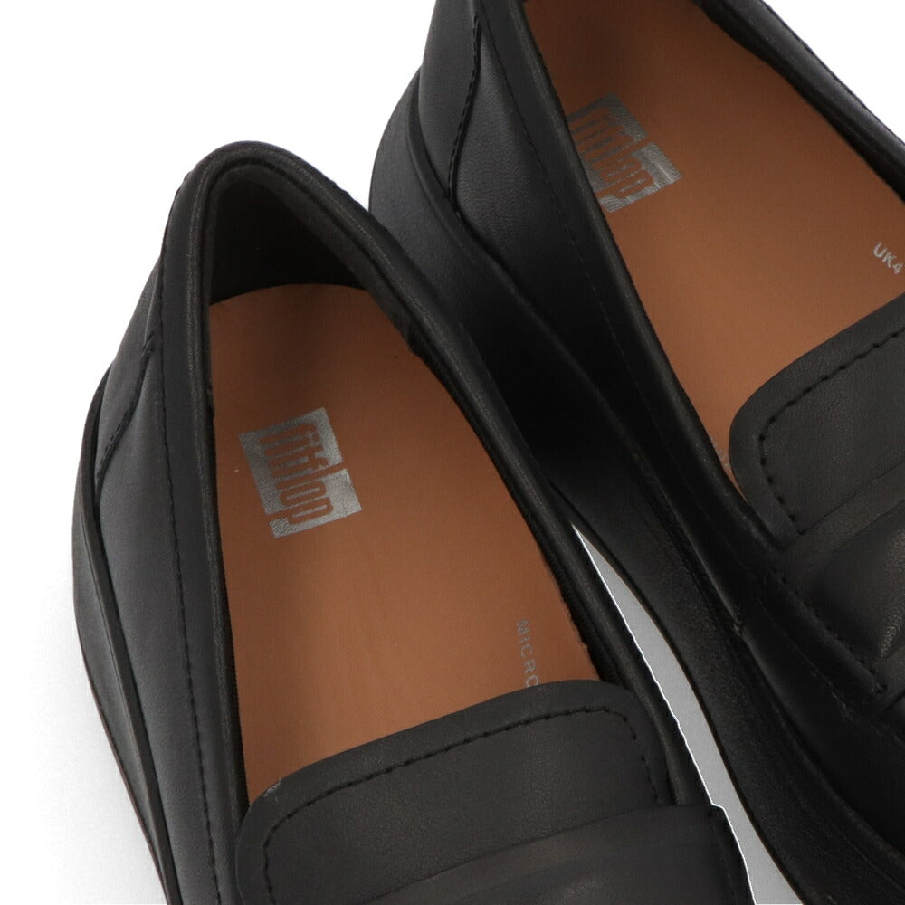 FITFLOP フィットフロップ レディース シューズ レザーシューズ F-MODE PADDED-DETAIL LEATHER FLATFORM LOAFERS ブラック レザー 厚底 シンプル ローファー HG3