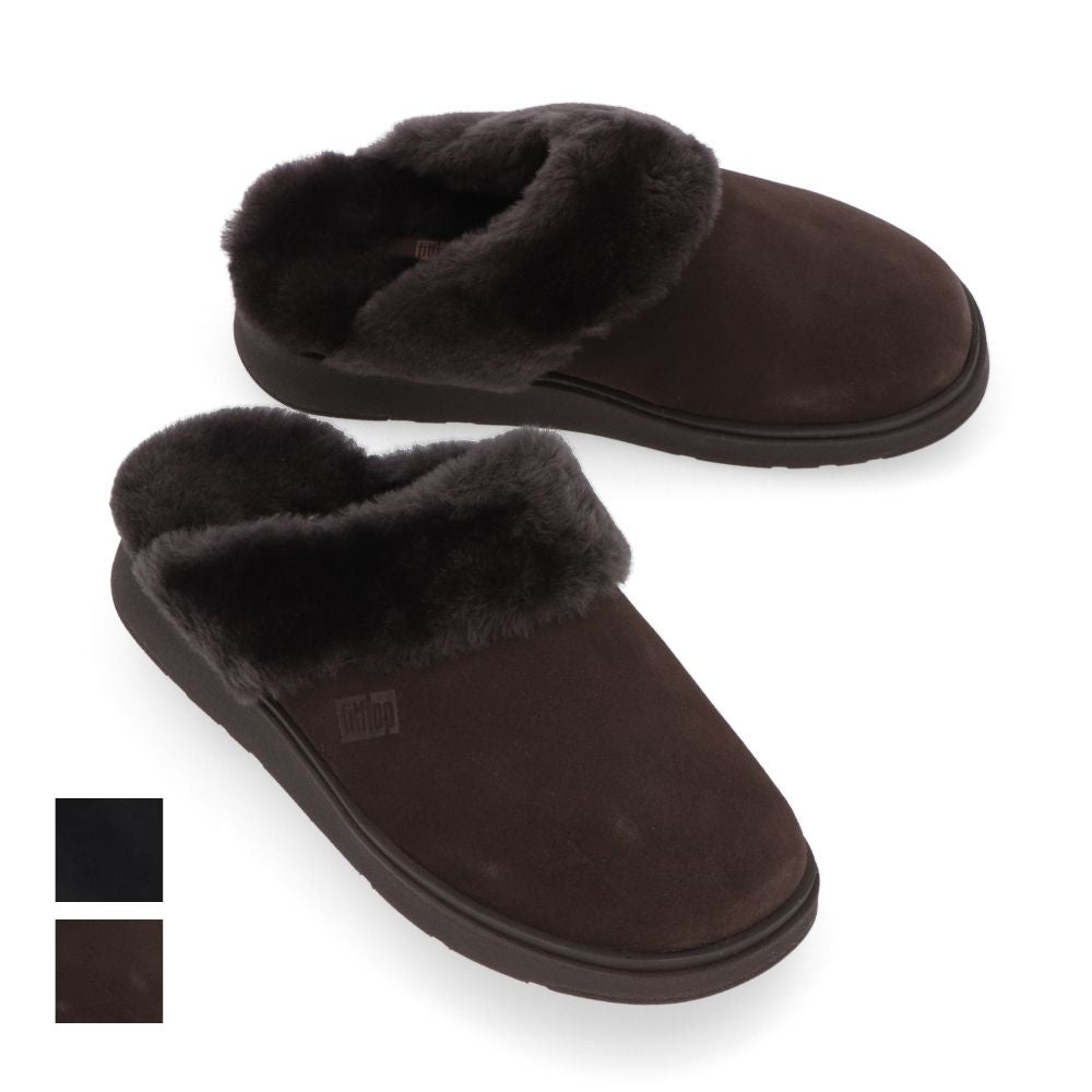 FITFLOP フィットフロップ レディース シューズ サボ ブラック ダークブラウン スエード スリッポン ファー GS7