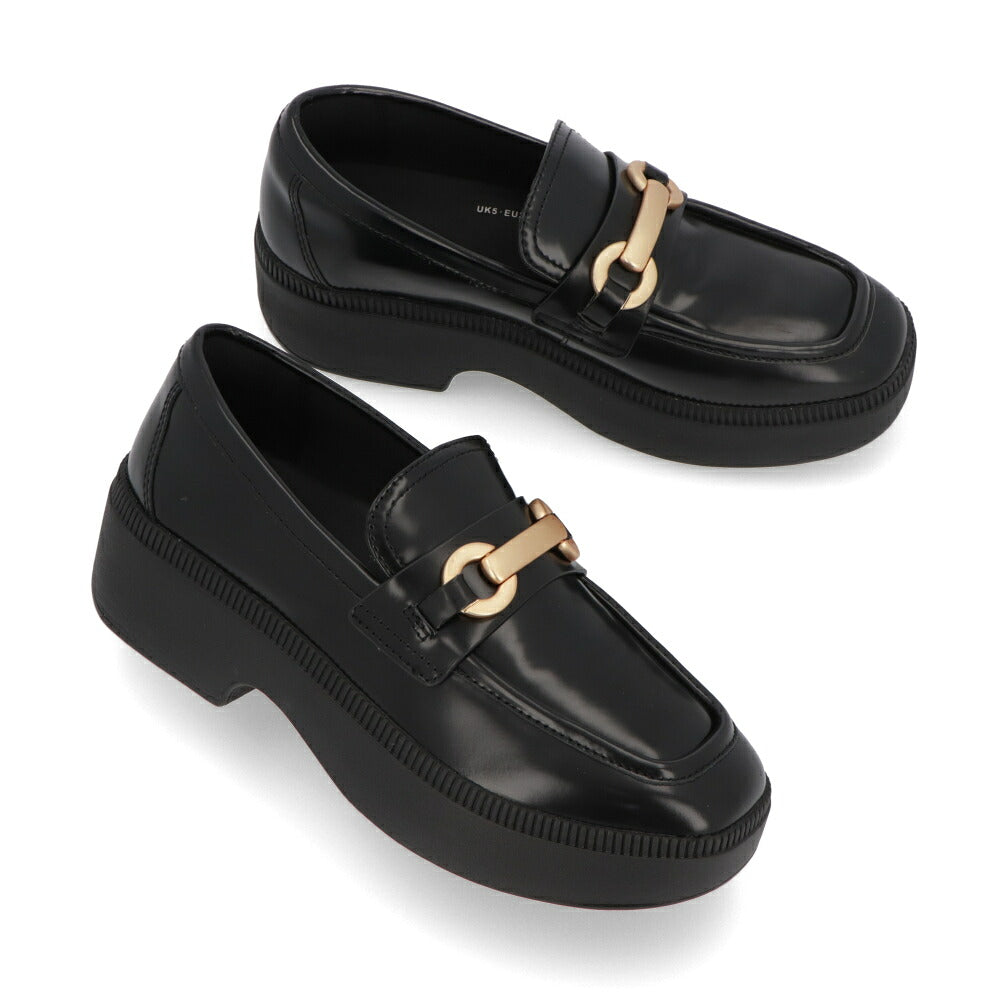 FITFLOP フィットフロップ レディース シューズ レザーシューズ FLUMA CHUNYSNAFFLE BOXLEATHER DEM WEDGE LOAFERS ブラック 厚底 ローファー HY3