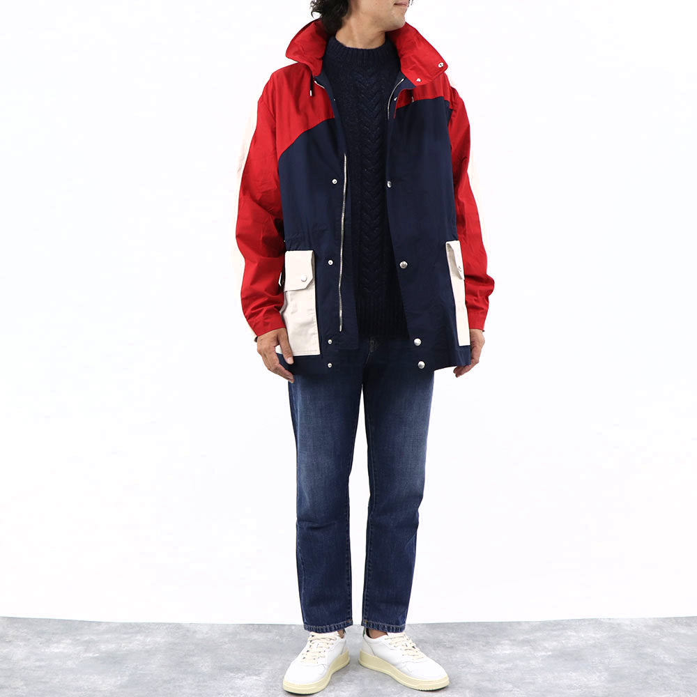 ケンゾー ブルゾン ジャケット メンズ NAUTICAL PARKA レッド ネイビー ホワイト コット カラーブロックコットンジャケット フーディーン FA55OU6501NA 77