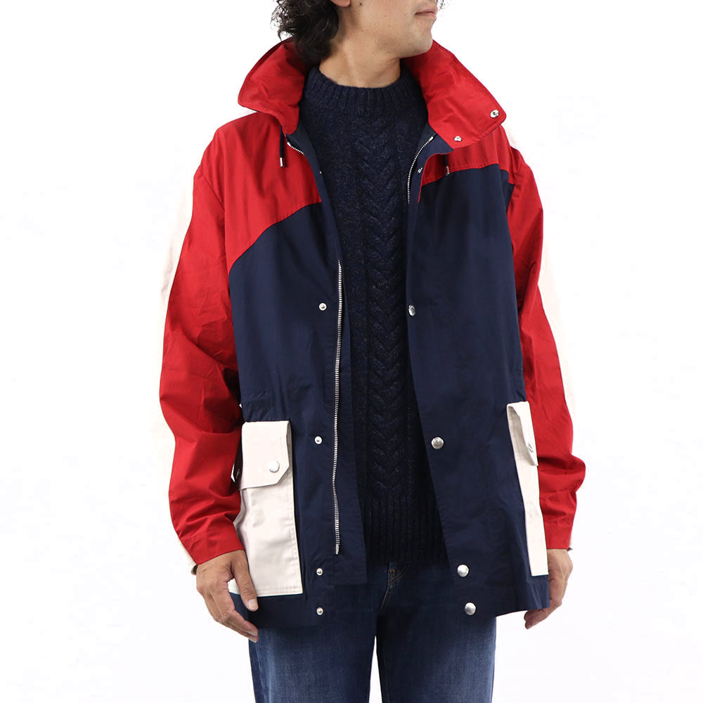 ケンゾー ブルゾン ジャケット メンズ NAUTICAL PARKA レッド ネイビー ホワイト コット カラーブロックコットンジャケット フーディーン FA55OU6501NA 77