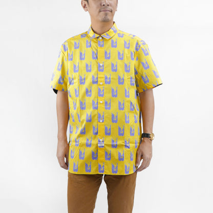 ケンゾー シャツ メンズ SLIM SS SHIRT イエロー コットン 開襟シャツ 半袖 ボタンダウン ポプリンシャツ グラフィック プリント FA55CH5201LJ 39