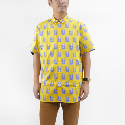 ケンゾー シャツ メンズ SLIM SS SHIRT イエロー コットン 開襟シャツ 半袖 ボタンダウン ポプリンシャツ グラフィック プリント FA55CH5201LJ 39