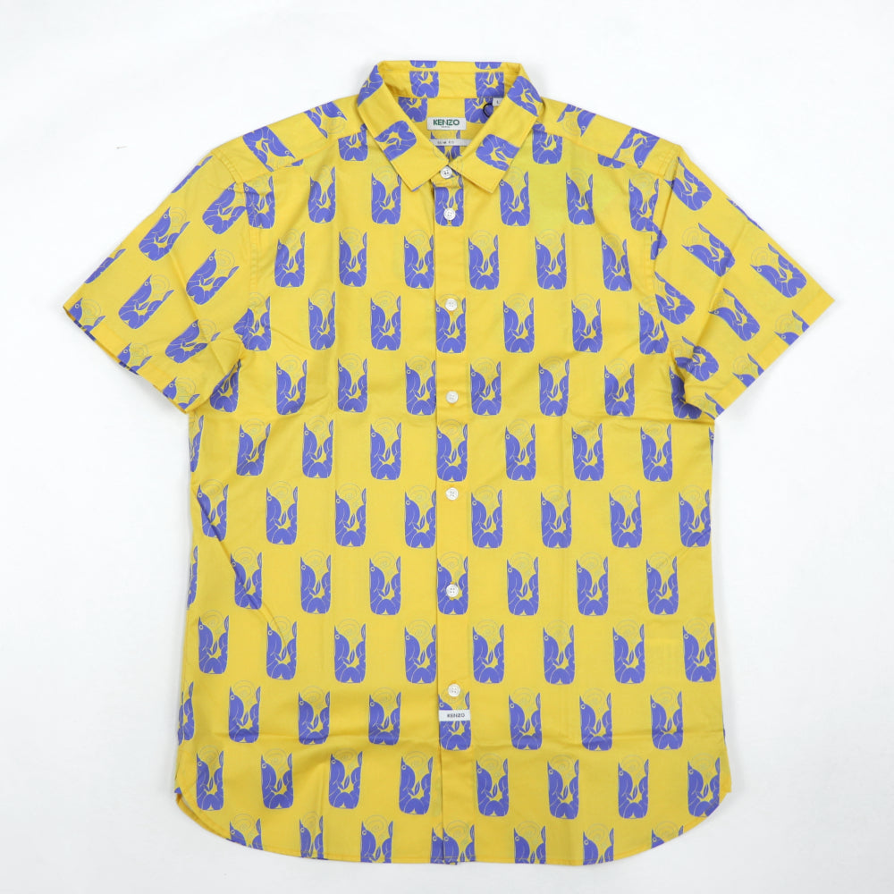ケンゾー シャツ メンズ SLIM SS SHIRT イエロー コットン 開襟シャツ 半袖 ボタンダウン ポプリンシャツ グラフィック プリント FA55CH5201LJ 39