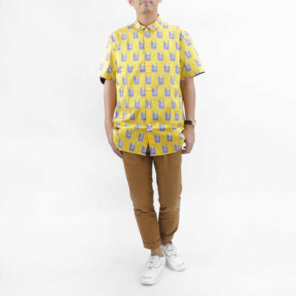 ケンゾー シャツ メンズ SLIM SS SHIRT イエロー コットン 開襟シャツ 半袖 ボタンダウン ポプリンシャツ グラフィック プリント FA55CH5201LJ 39
