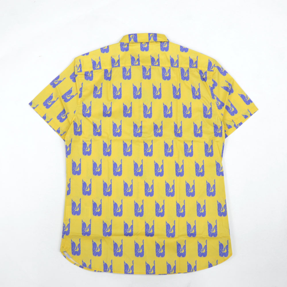 ケンゾー シャツ メンズ SLIM SS SHIRT イエロー コットン 開襟シャツ 半袖 ボタンダウン ポプリンシャツ グラフィック プリント FA55CH5201LJ 39
