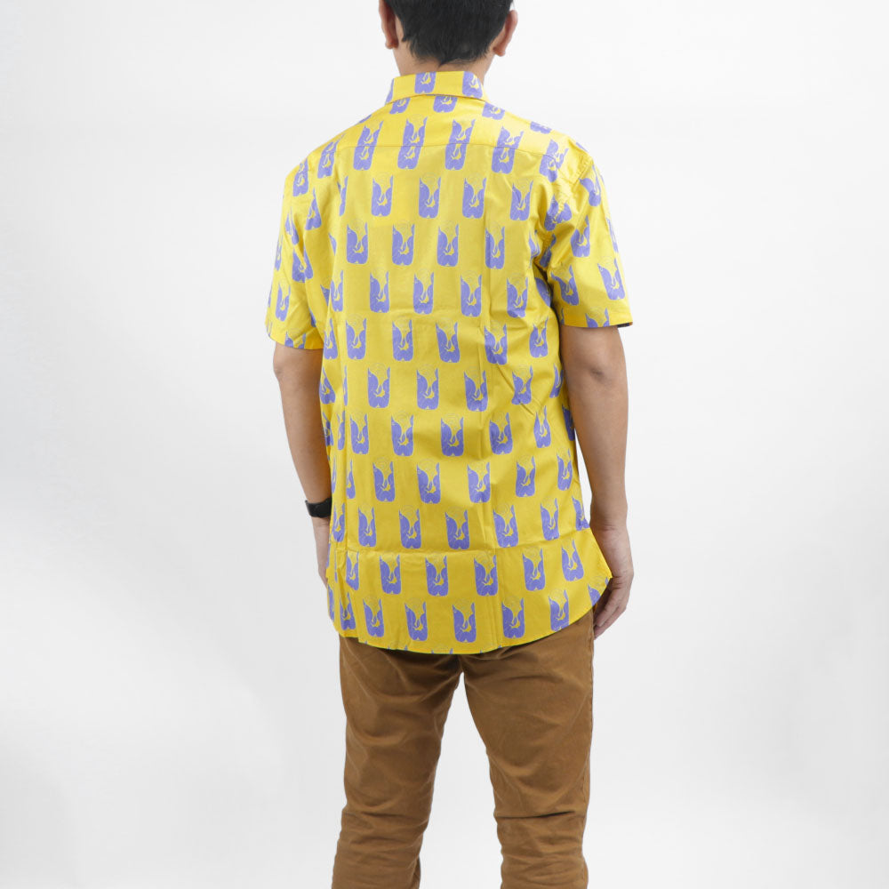 ケンゾー シャツ メンズ SLIM SS SHIRT イエロー コットン 開襟シャツ 半袖 ボタンダウン ポプリンシャツ グラフィック プリント FA55CH5201LJ 39