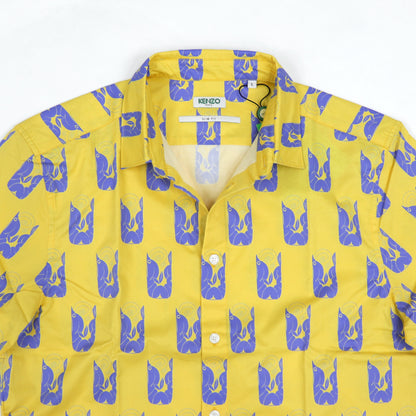 ケンゾー シャツ メンズ SLIM SS SHIRT イエロー コットン 開襟シャツ 半袖 ボタンダウン ポプリンシャツ グラフィック プリント FA55CH5201LJ 39
