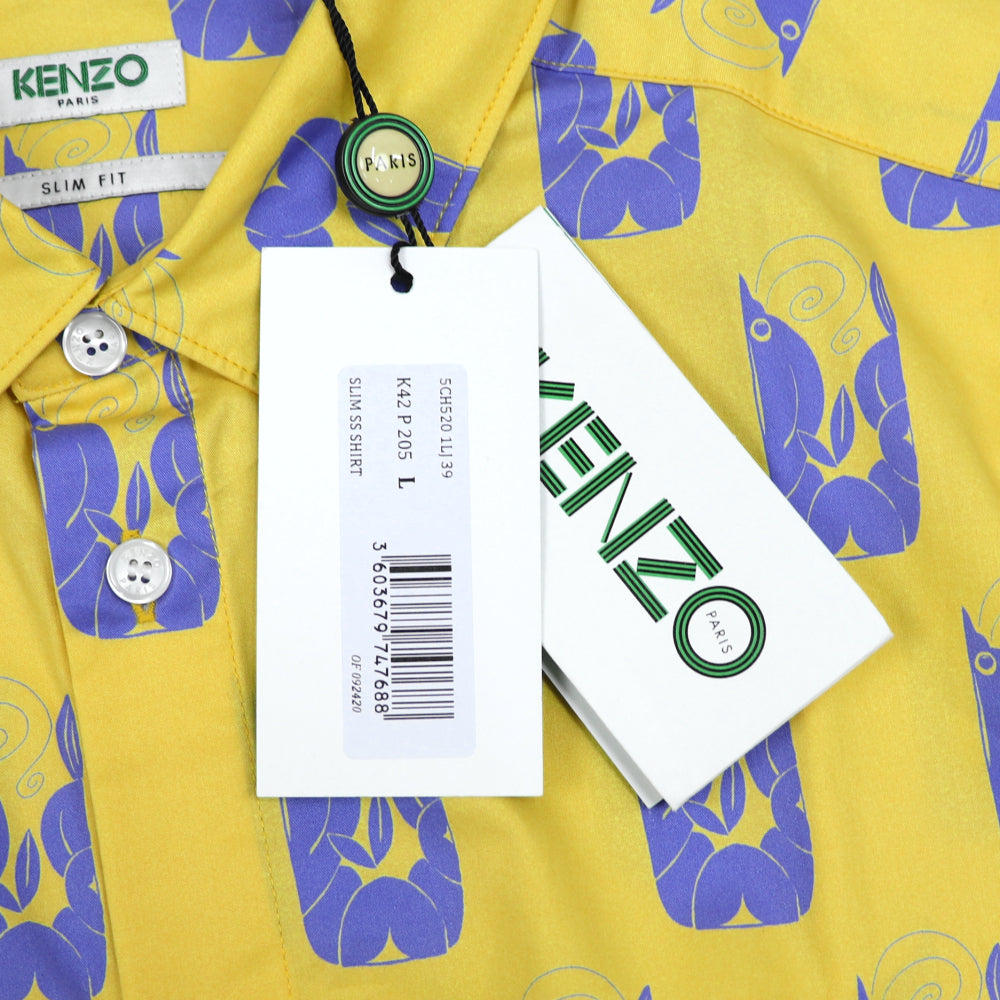 ケンゾー シャツ メンズ SLIM SS SHIRT イエロー コットン 開襟シャツ 半袖 ボタンダウン ポプリンシャツ グラフィック プリント FA55CH5201LJ 39