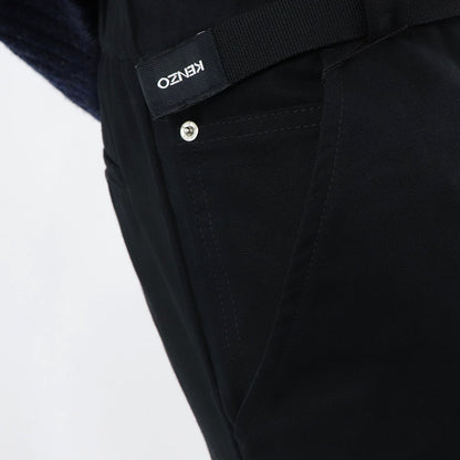 ケンゾー ボトムス メンズ STRAIGHT LEG BELTED PANT ブラック コットン ストレートカットパンツ カジュアル ロゴ FA55PA3411RC 99