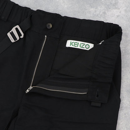 ケンゾー ボトムス メンズ STRAIGHT LEG BELTED PANT ブラック コットン ストレートカットパンツ カジュアル ロゴ FA55PA3411RC 99