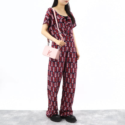 ケンゾー KENZO オールインワン レディース ネイビー シルク 薄手 Vネック 総柄 ボトムス パンツ 袖フレア