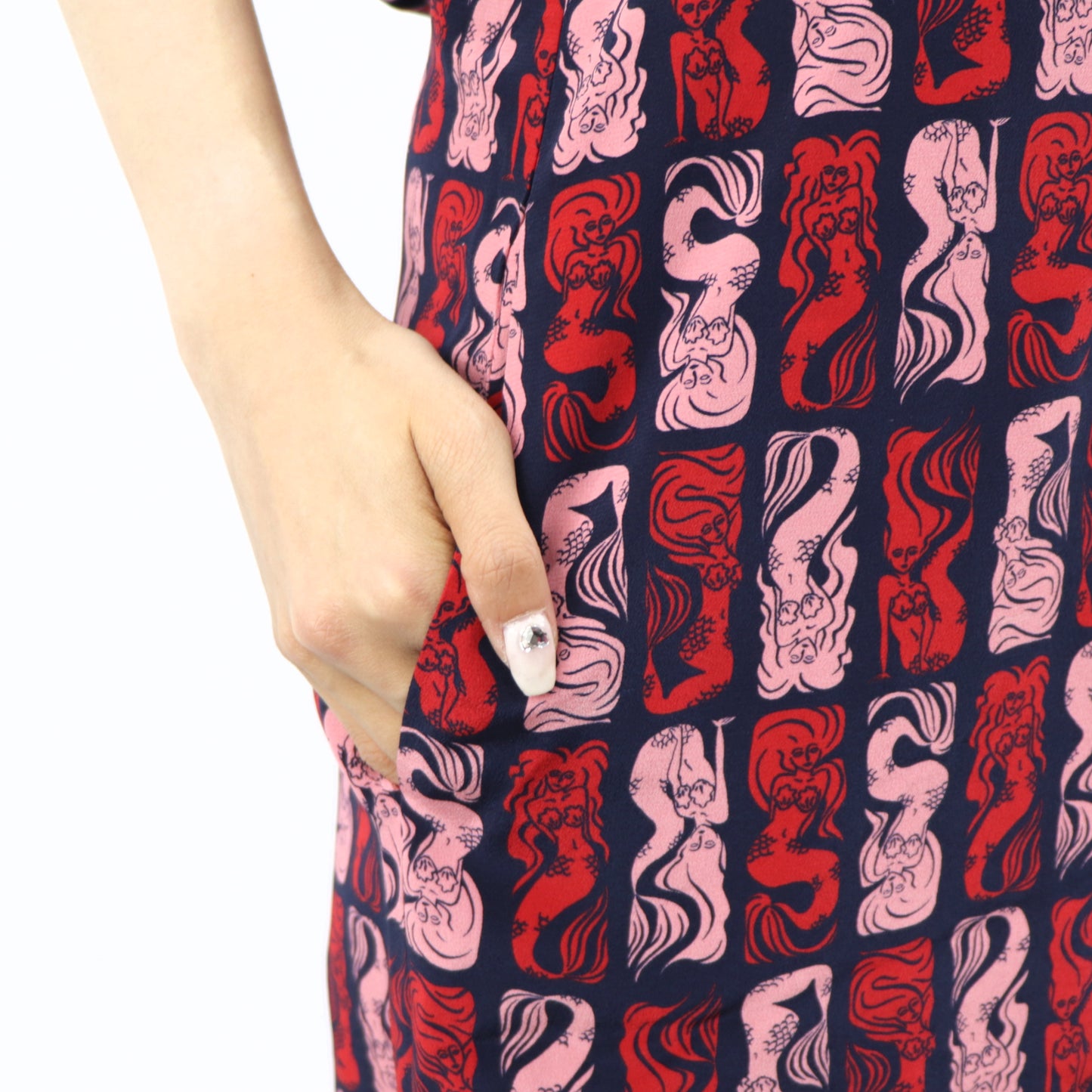 ケンゾー KENZO オールインワン レディース ネイビー シルク 薄手 Vネック 総柄 ボトムス パンツ 袖フレア