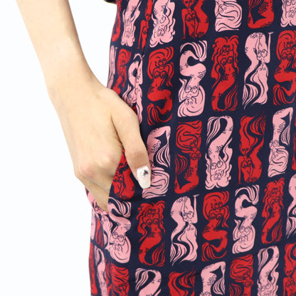 ケンゾー KENZO オールインワン レディース ネイビー シルク 薄手 Vネック 総柄 ボトムス パンツ 袖フレア