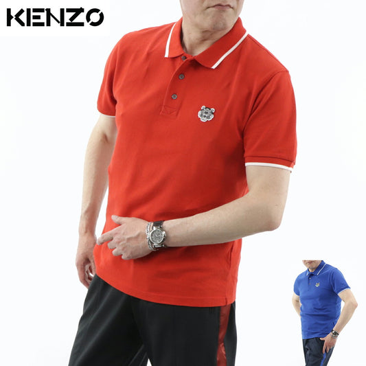 ケンゾー KENZO トップス ポロシャツ メンズ ブルー レッド コットン 刺繍 ロゴ トラ タイガー 半袖 袖ライン F955PO0014BA