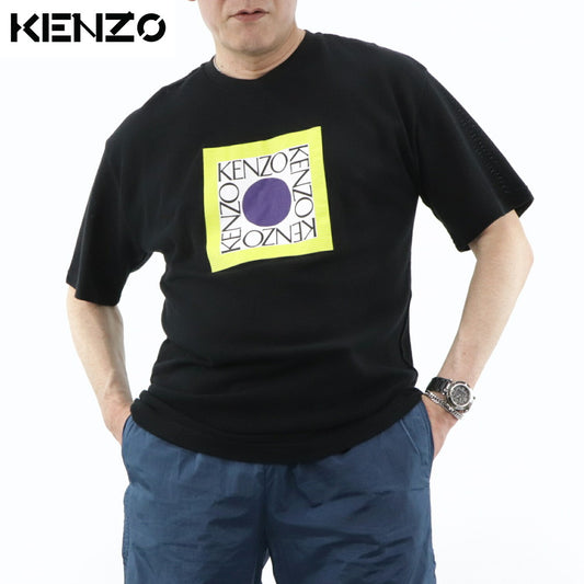 ケンゾー KENZO トップス Tシャツ カットソー メンズ ブラック コットン ロゴ スクエアロゴ プリント メッシュ 半袖 F955TS0434CG 99