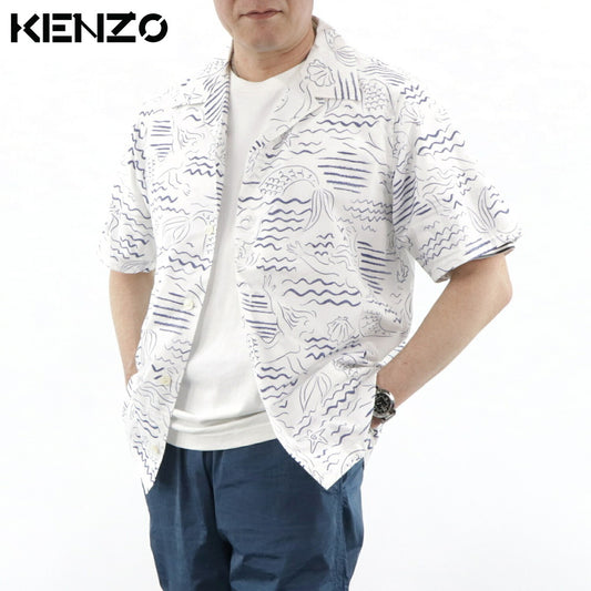 ケンゾー KENZO トップス シャツ メンズ ホワイト コットン ブルー マーメイド 人魚 海 半袖 ゆったり FA55CH5291KD 01