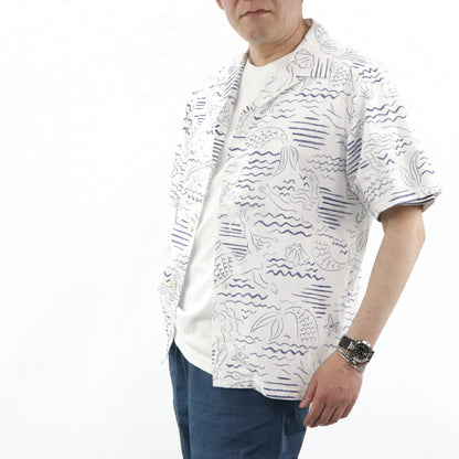 ケンゾー KENZO トップス シャツ メンズ ホワイト コットン ブルー マーメイド 人魚 海 半袖 ゆったり FA55CH5291KD 01