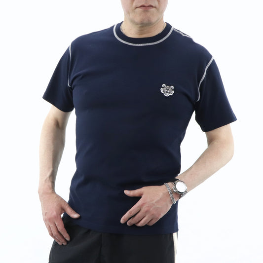 ケンゾー Tシャツ カットソー メンズ ネイビー コットン 刺繍 トラ タイガー ステッチ クルーネック 半袖 FA55TS0814BD 77