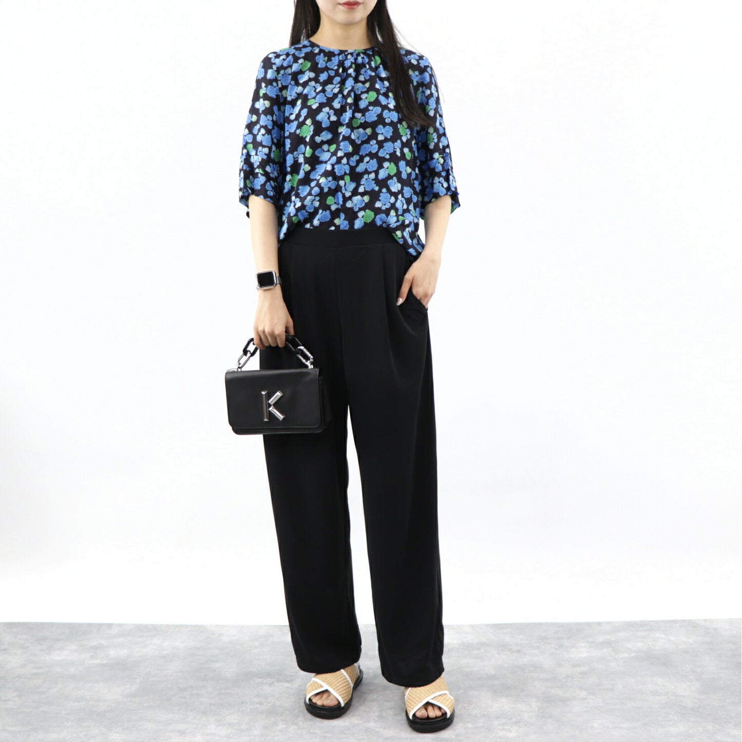 ケンゾー ブラウス F962TO158517 70 ブラック×ブルー