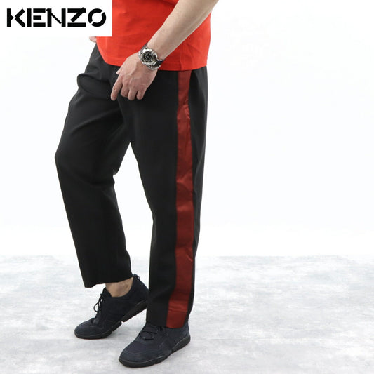 ケンゾー KENZO ボトムス ロングパンツ メンズ ブラック レッド サイドライン ポケット付き テーパードパンツ パッチ F965PA2191RC 99