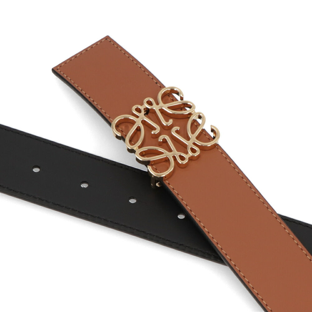 LOEWE ベルト ブラウン×ブラック カーフスキン アナグラム E619Z20X03