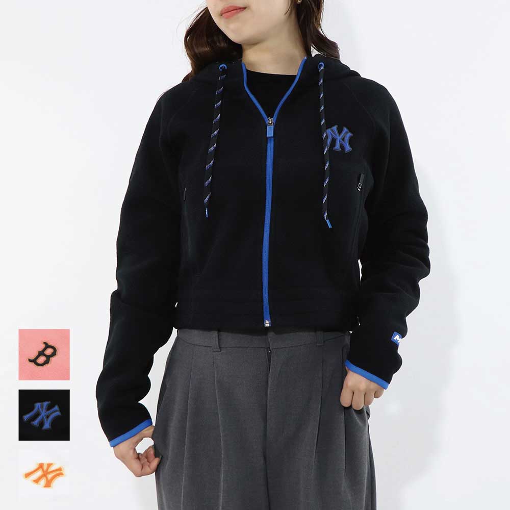 MLB Korea パーカー ピンク ブラック ホワイト フリース ショート丈 ヤンキース ドジャース デトロイト・タイガース 3FTRA0326MLB