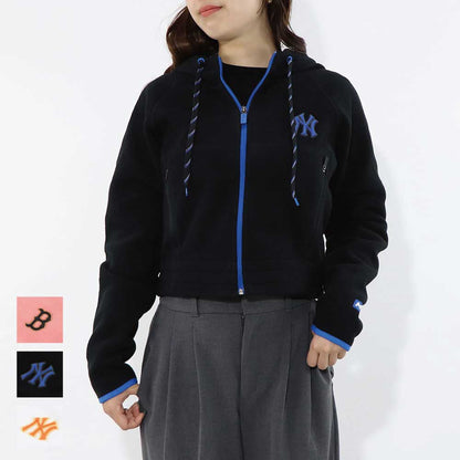 MLB Korea パーカー ピンク ブラック ホワイト フリース ショート丈 ヤンキース ドジャース デトロイト・タイガース 3FTRA0326MLB