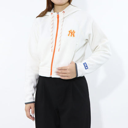 MLB Korea パーカー ピンク ブラック ホワイト フリース ショート丈 ヤンキース ドジャース デトロイト・タイガース 3FTRA0326MLB