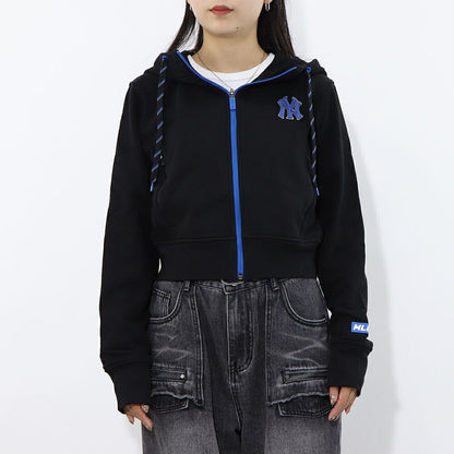 MLB Korea パーカー ブラックヤンキース ショート丈 ジップアップ 3FTRA0424