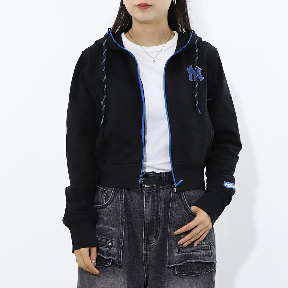 MLB Korea パーカー ブラックヤンキース ショート丈 ジップアップ 3FTRA0424