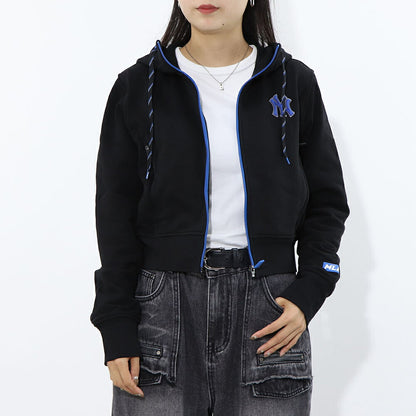 MLB Korea パーカー ブラックヤンキース ショート丈 ジップアップ 3FTRA0424