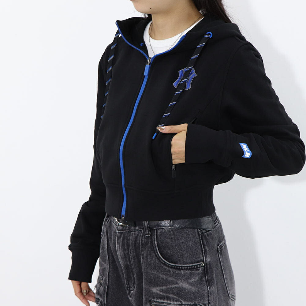 MLB Korea パーカー ブラックヤンキース ショート丈 ジップアップ 3FTRA0424