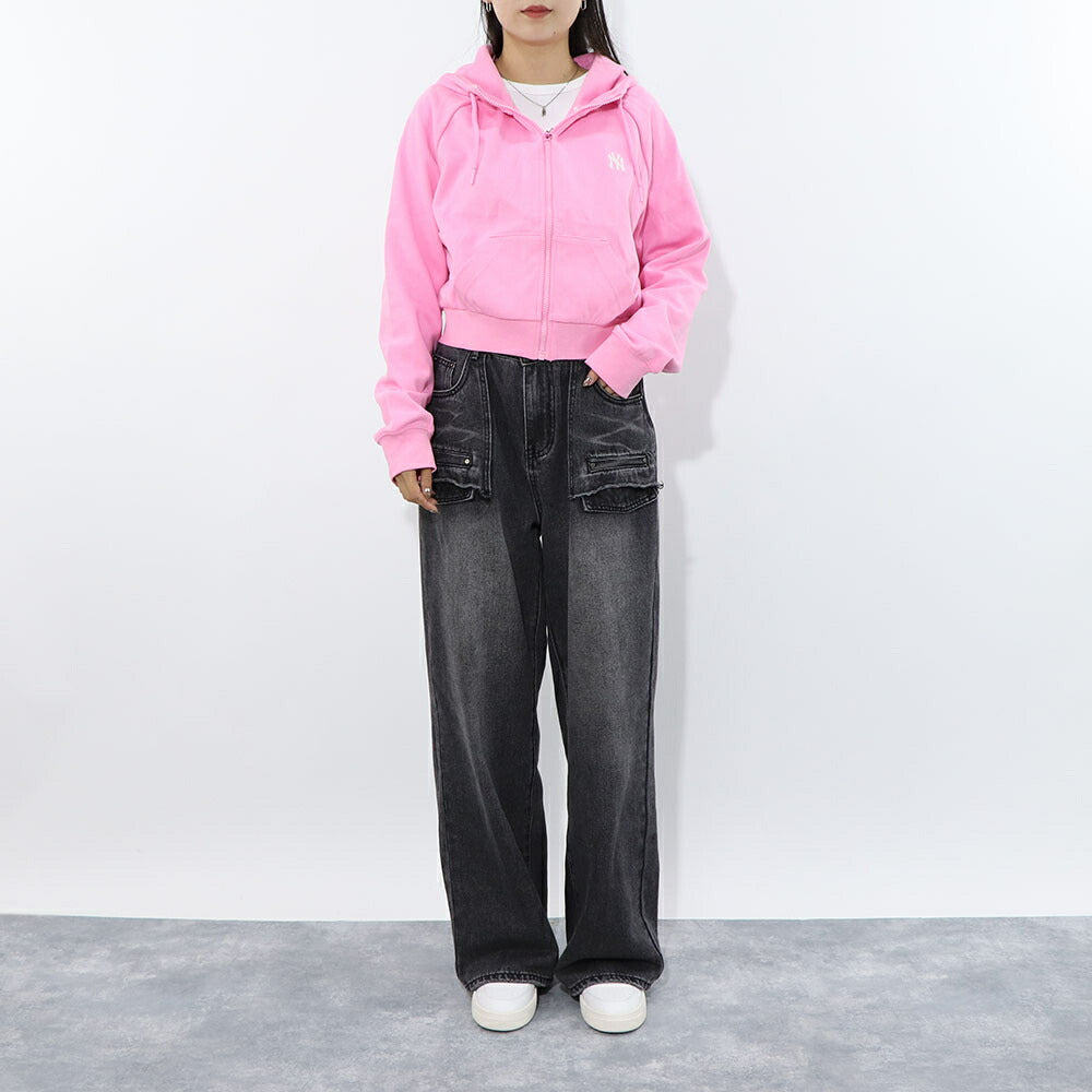 MLB Korea パーカー ピンク ヤンキース ショート丈 ジップアップ 3FTRB0221