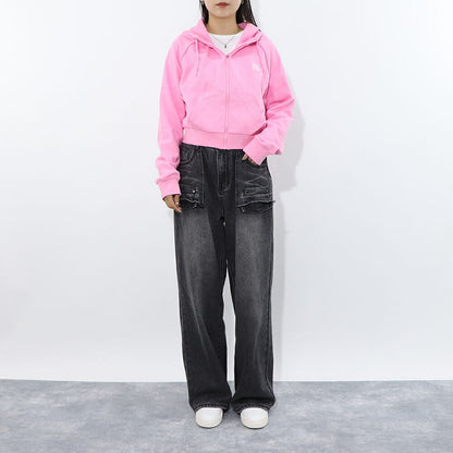 MLB Korea パーカー ピンク ヤンキース ショート丈 ジップアップ 3FTRB0221