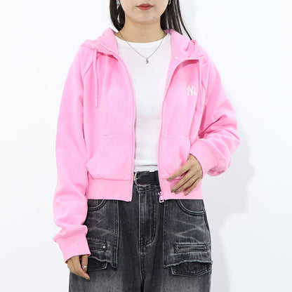 MLB Korea パーカー ピンク ヤンキース ショート丈 ジップアップ 3FTRB0221