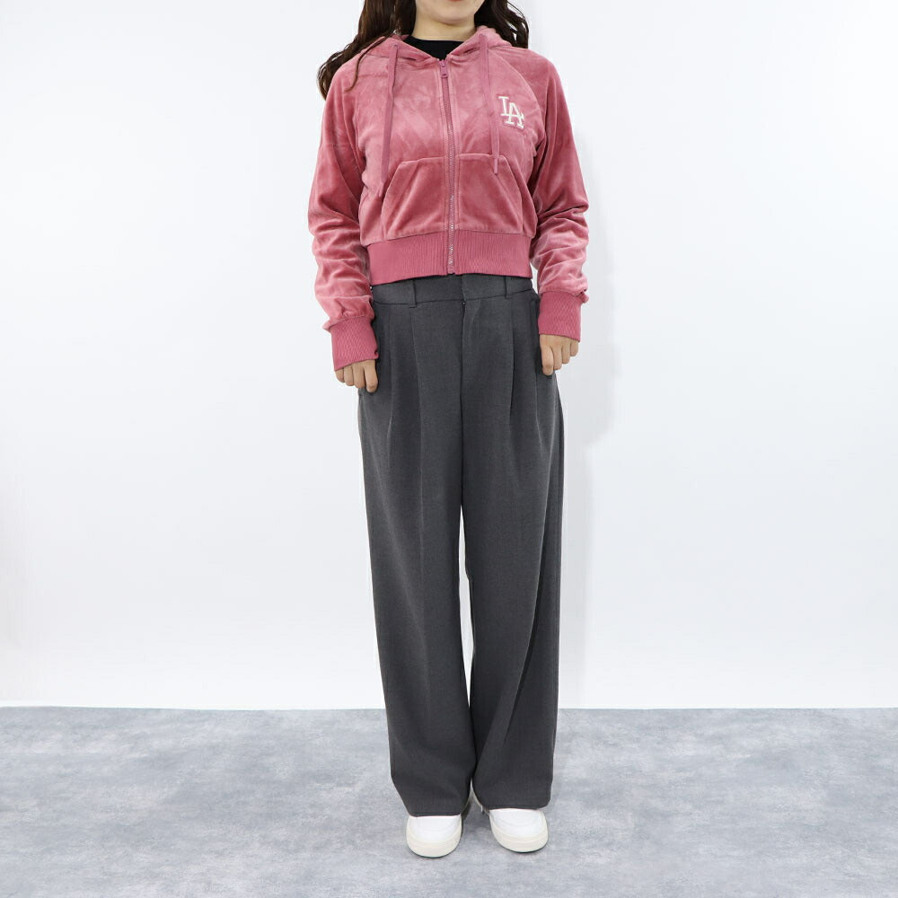 MLB Korea パーカー ピンク ドジャース ベロア ショート丈 3FTRB0624MLB