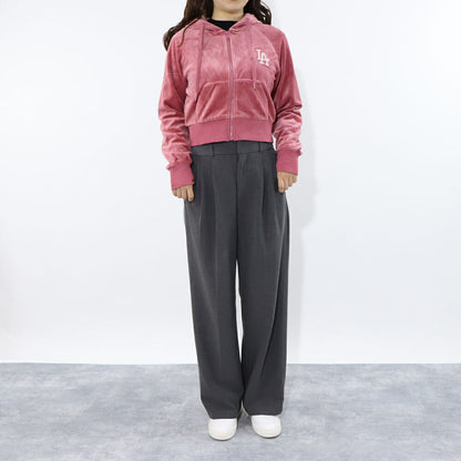 MLB Korea パーカー ピンク ドジャース ベロア ショート丈 3FTRB0624MLB