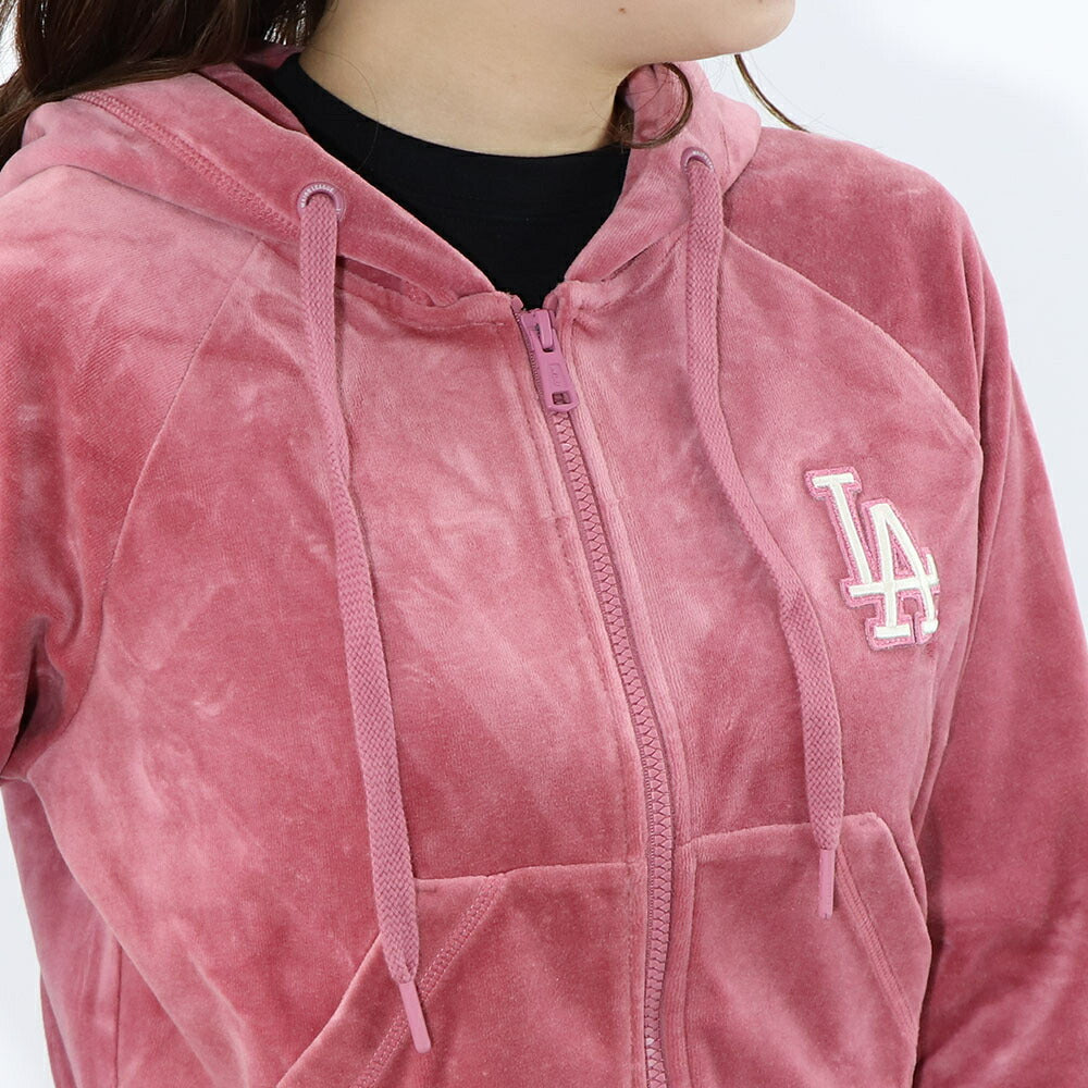 MLB Korea パーカー ピンク ドジャース ベロア ショート丈 3FTRB0624MLB