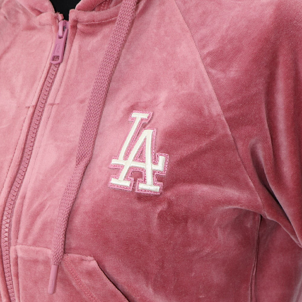 MLB Korea パーカー ピンク ドジャース ベロア ショート丈 3FTRB0624MLB