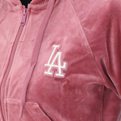MLB Korea パーカー ピンク ドジャース ベロア ショート丈 3FTRB0624MLB
