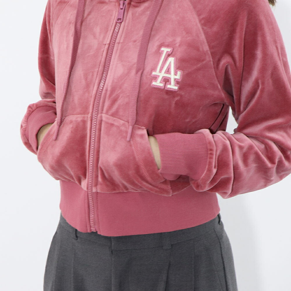 MLB Korea パーカー ピンク ドジャース ベロア ショート丈 3FTRB0624MLB