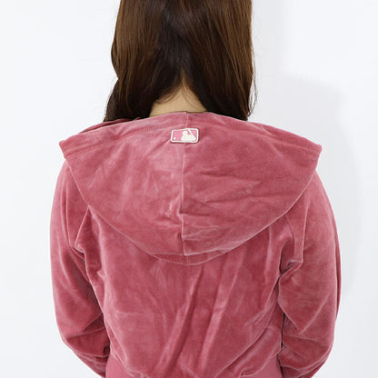 MLB Korea パーカー ピンク ドジャース ベロア ショート丈 3FTRB0624MLB