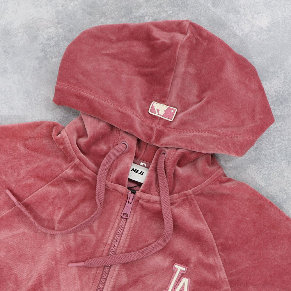 MLB Korea パーカー ピンク ドジャース ベロア ショート丈 3FTRB0624MLB