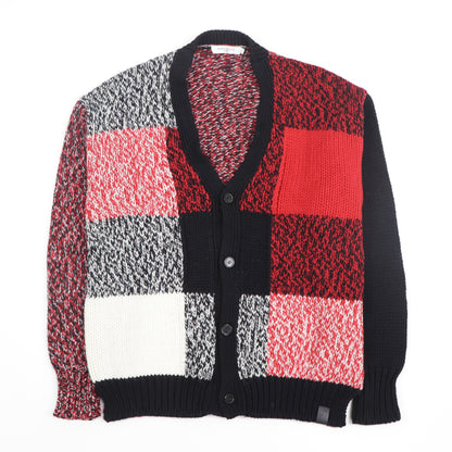 メゾン キツネ ニット カーディガン レッド×ブラック ウール