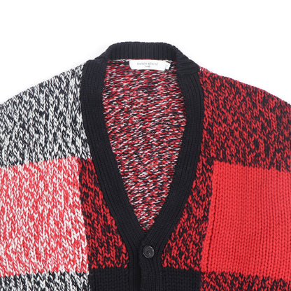 メゾン キツネ ニット カーディガン レッド×ブラック ウール