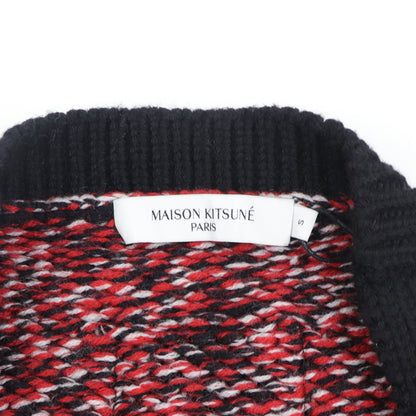 メゾン キツネ ニット カーディガン レッド×ブラック ウール