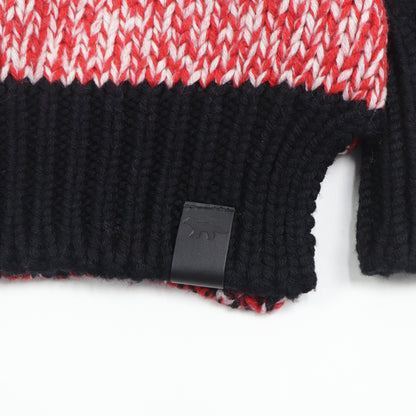 メゾン キツネ ニット カーディガン レッド×ブラック ウール