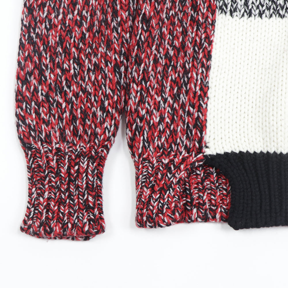 メゾン キツネ ニット カーディガン レッド×ブラック ウール